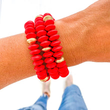 Load image into Gallery viewer, Red Game Day Bracelets &amp;  Necklaces: GAME DAY WORD WITH SILVER PLATED BEADS
