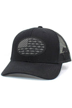 Load image into Gallery viewer, USA Fish Flag Mesh Back American Flag Baseball Cap: Black/Black

