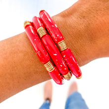 Load image into Gallery viewer, Red Game Day Bracelets &amp;  Necklaces: GAME DAY GOLD WORD WITH FOOTBALL ACCENT
