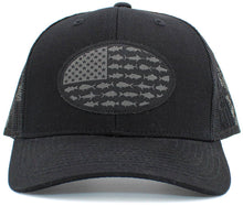Load image into Gallery viewer, USA Fish Flag Mesh Back Ballcap: BLK-BLK
