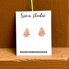 Load image into Gallery viewer, Little Debbie Inspired Christmas Cupcake Earrings
