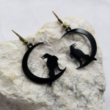Load image into Gallery viewer, Raven On Black Moon Earrings
