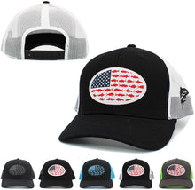 Load image into Gallery viewer, USA Fish Flag Mesh Back Ballcap: BLK-BLK
