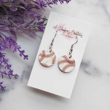 Load image into Gallery viewer, Baseball Laces Small Circle Drops Leather Earrings
