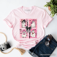 Load image into Gallery viewer, Pink Halloween Ghost T-Shirt, Coquette Spooky Season Tee: White / M
