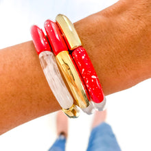Load image into Gallery viewer, Red Game Day Bracelets &amp;  Necklaces: GAME DAY WORD WITH SILVER PLATED BEADS
