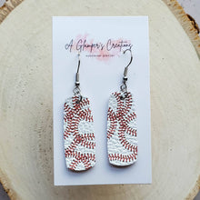 Load image into Gallery viewer, Baseball Laces Mini Bar Leather Earrings
