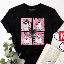 Load image into Gallery viewer, Pink Halloween Ghost T-Shirt, Coquette Spooky Season Tee: White / S
