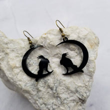 Load image into Gallery viewer, Raven On Black Moon Earrings
