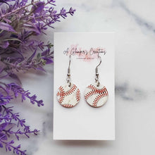 Load image into Gallery viewer, Baseball Laces Small Circle Drops Leather Earrings
