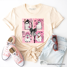 Load image into Gallery viewer, Pink Halloween Ghost T-Shirt, Coquette Spooky Season Tee: White / L
